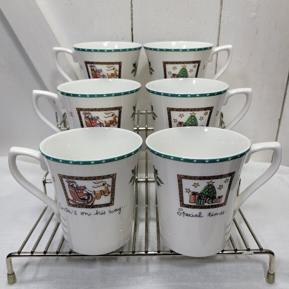 6 Mikasa Ultima Christmas Wish Coffee Cup Mug Tea Santa On Way Special Times Lot - Picture 1 of 11